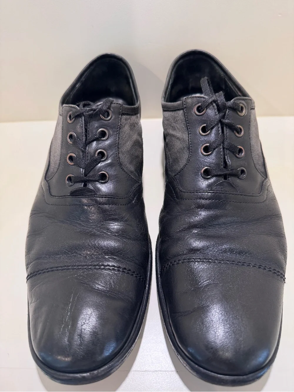 John Varvatos Black Leather Derby Shoes